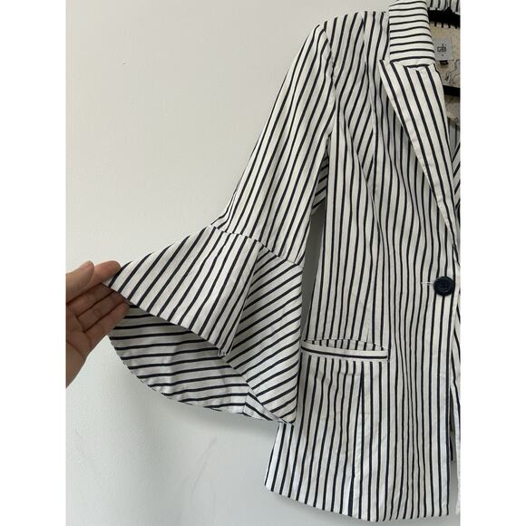 CAbi Jacket Womens 4 White Navy Pinstripe Striped Bell Sleeve Blazer Style 5295 - Picture 3 of 10